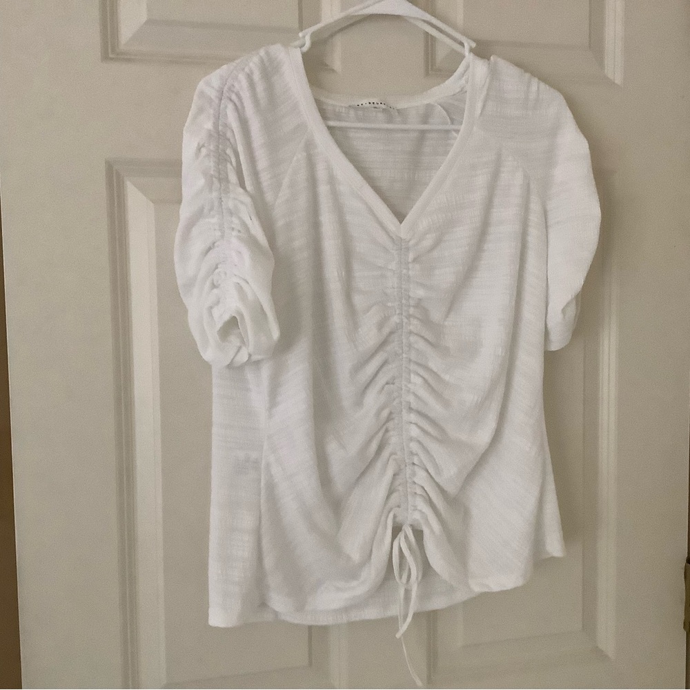 Jane and Delancey Cream Ruched Tie Front Blouse